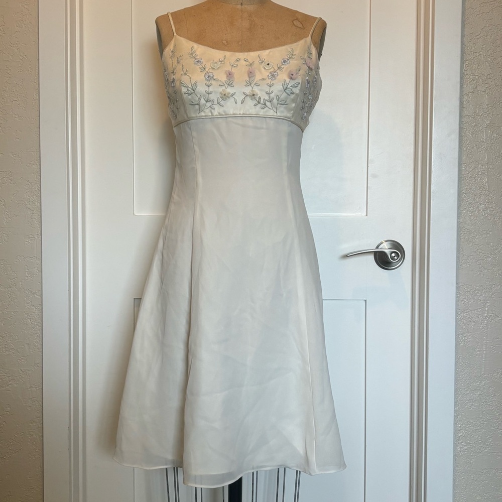 White floral embroidery midi dress formal